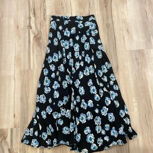 Zara Floral Midi Skirt Navy Blue XS